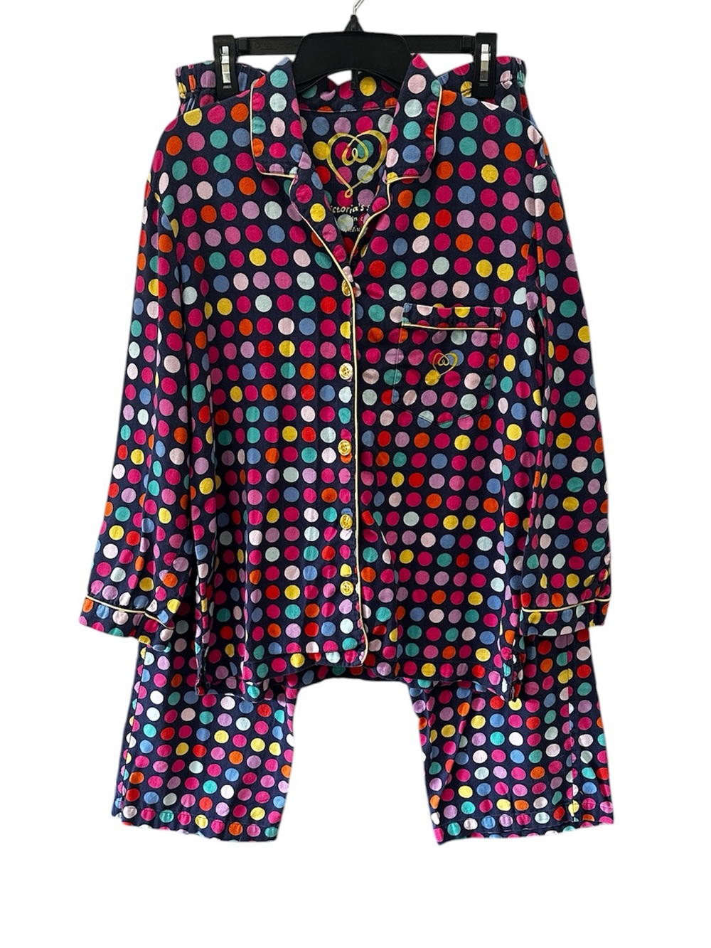 Victoria's Secret Pajama Set M Multi-Color Polka Dot 100% Cotton Button Up Pants